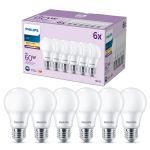 Mehrfachpackung 6x Philips Glühbirne LED E27 Birne Matt 8W 806lm - 827 